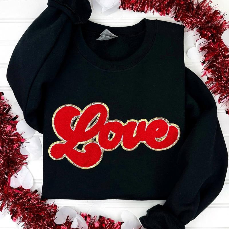 Red Chenille LOVE Patch Sweatshirt