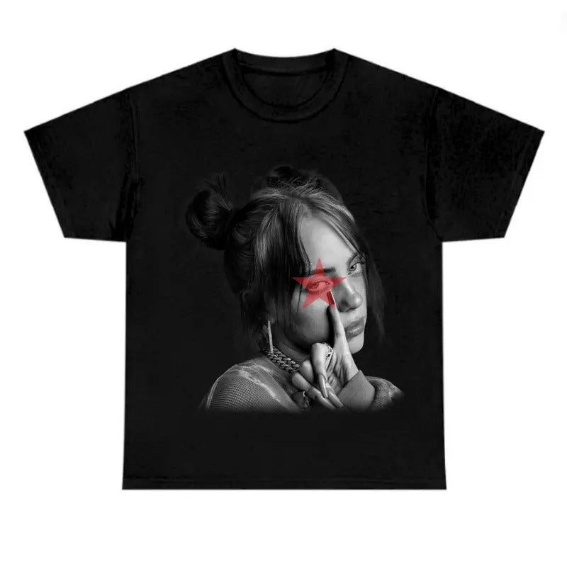 Red Star BW Billieee Eilishhh T-shirt, Graphic Tee