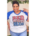 Red White and Blue Graphic V-Neck Royal Blue Top