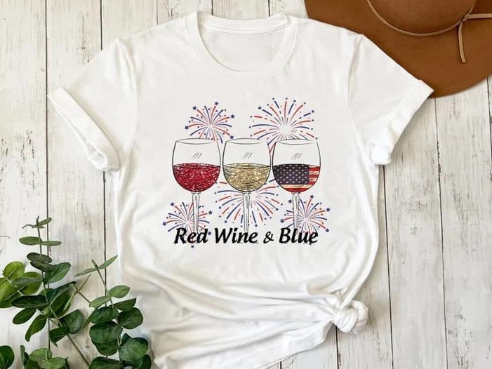 Red Wine and Blue Shirt, 4th of July Gift, Patriotic Shirt for Women and Men, USA Flag Shirt, Independence Day T-shirt, Red White and Blue