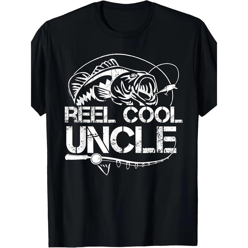 [Reel Cool Uncle Cotton Tee] Reel Cool Uncle Breathable Cotton T-Shirt - Round Neck, Stretchy Fabric, Perfect for Father's Day Gift, All-Season Wear Made in USA