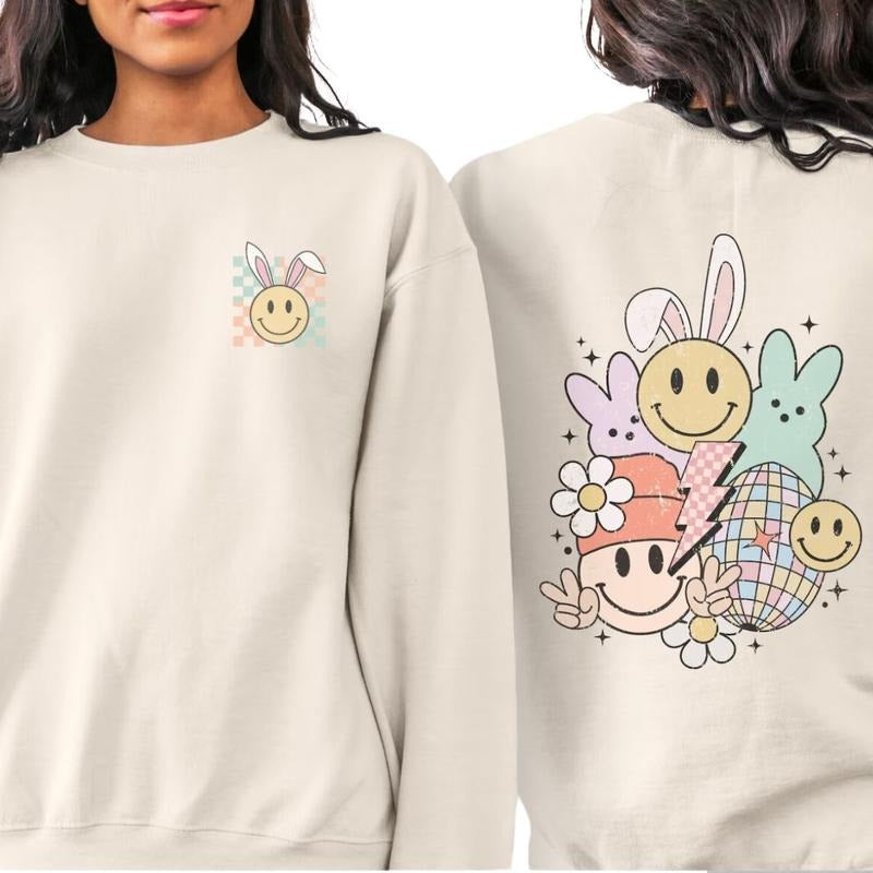 Retro Easter Sweatshirt, Back Printed Easter Sweatshirt