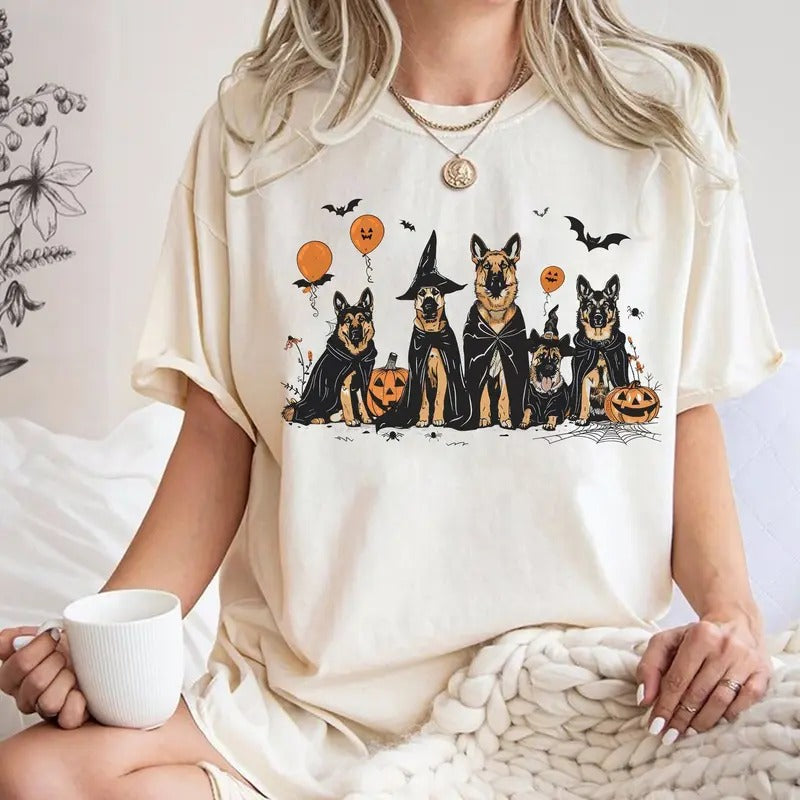 Retro Halloween Ghost Dog Shirt, German Shepherd Halloween Shirt, Dog Spooky Shirt, Dog Halloween Shirt, Dog Owner Shirt,...