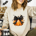Retro Halloween Pumpkin Coquette Stars Bow Sweatshirt, Autumn Pumpkin Coquette Bow Shirts, Fall Pumpkin Bow Tshirt, Pumpkin Lovers Gift