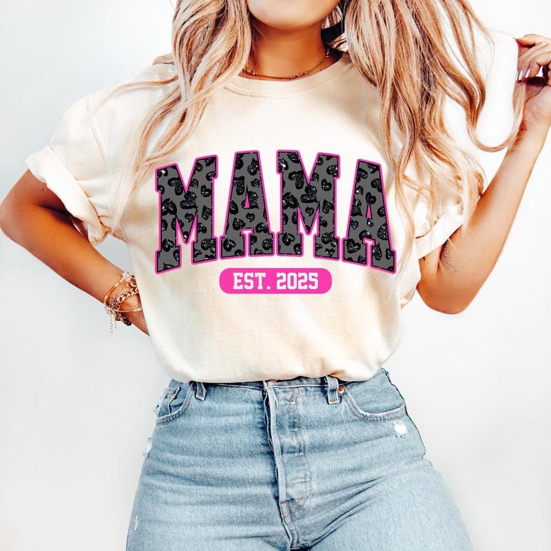 Retro Mama Est 2025 T-Shirt, Pink Mama T-Shirt, Mothers Day T-Shirt, New Mama T-Shirt, Leopard Mama Varsity T-Shirt, Mama Shirt New Mama T-Shirt