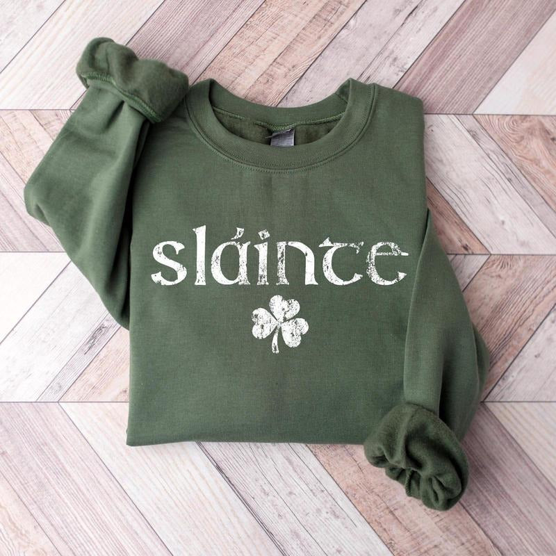 Retro Slainte T-shirt, Womens St Patricks Day Sweatshirt, Lucky hoodie, Cute Shamrock Sweatshirt, Shenanigans Shirt, Irish Day Gift