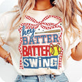 Retro Softball Batter Batter Swing T-Shirt, Checkered Softball Coquette T-Shirt, Game Day Softball Coquette T-Shirt, Softball Mom T-Shirt