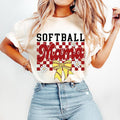 Retro Softball Mama Checkered T-Shirt, Softball T-Shirt, Softball Mom, Game Day T-Shirt ,Checkered Mama , Softball Bow, Softball Coquette Bow