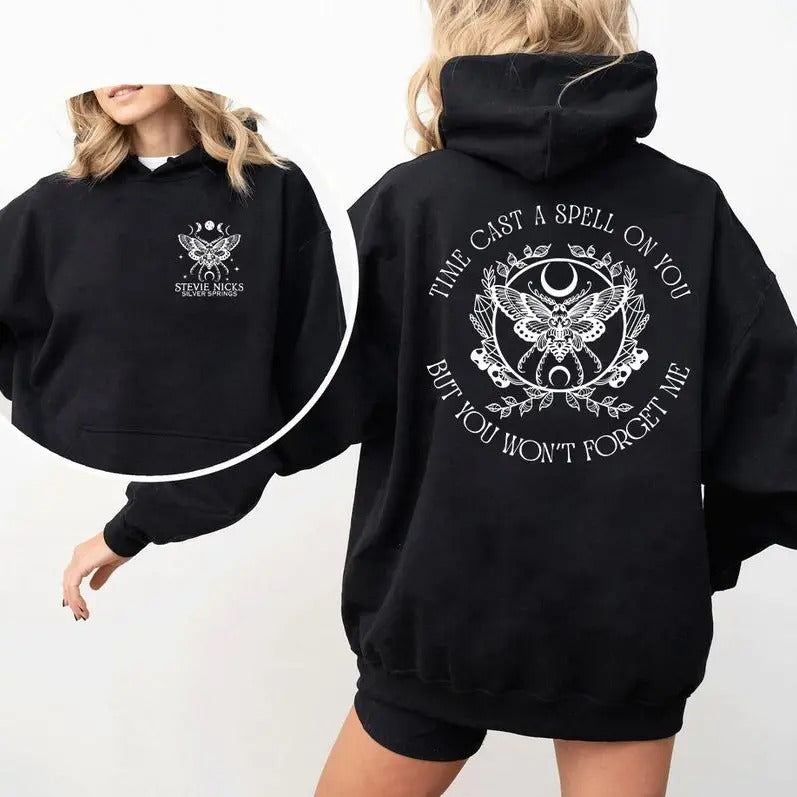 Retro Time Cast A Spell On You 2 Side Shirt Sweatshirt Hoodie, Stevie Nicks 90s Sliver Springs Shirt, Hawkmoth and Crescent Moon Sweatshirt