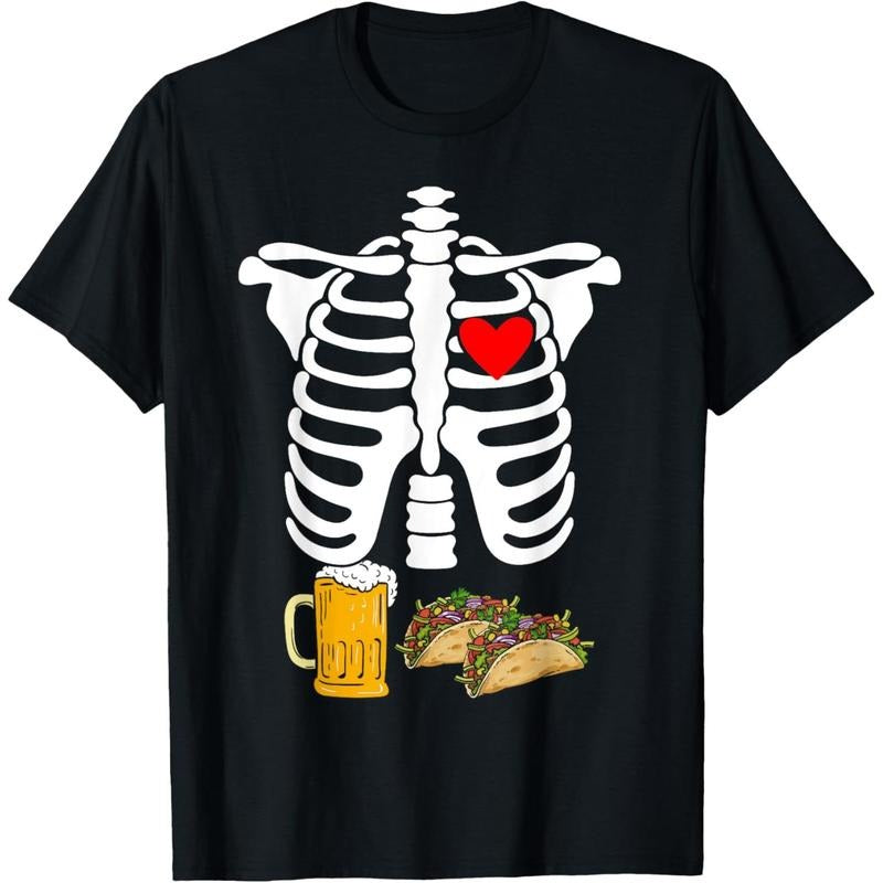 Rib Cage Skeleton X-Ray Drink Beer Taco Halloween Costume T-Shirt made in usa
