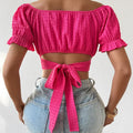 Ruffle Short Sleeve Tie Up Back Crop Top Off Shoulder BlouseY2K