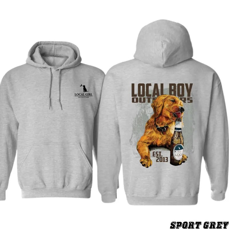 Rustic Dog Graphic Design Local Boy Outdoors Hoodie for Outdoor Adventurers and Dog Lovers - Sweaters, Tops Menswear...