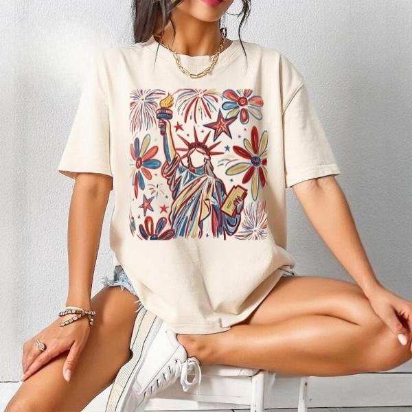 [SALE UP TO 60%] America the Beautiful T-Shirt Sweatshirt, Retro Liberty & Flag Design, Memorial Day + 4th of July Graphic Tee, Patriotic USA Shirt