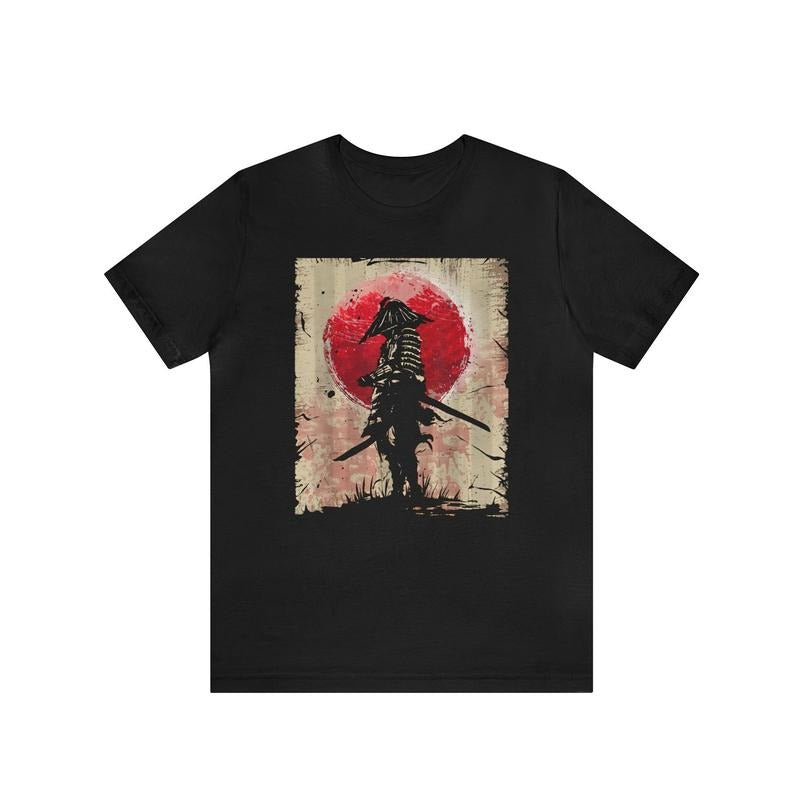 Samurai Pattern Men's Casual Cotton Comfy Short Sleeve Crew Neck T-shirt, Summer Outdoor Made in USA