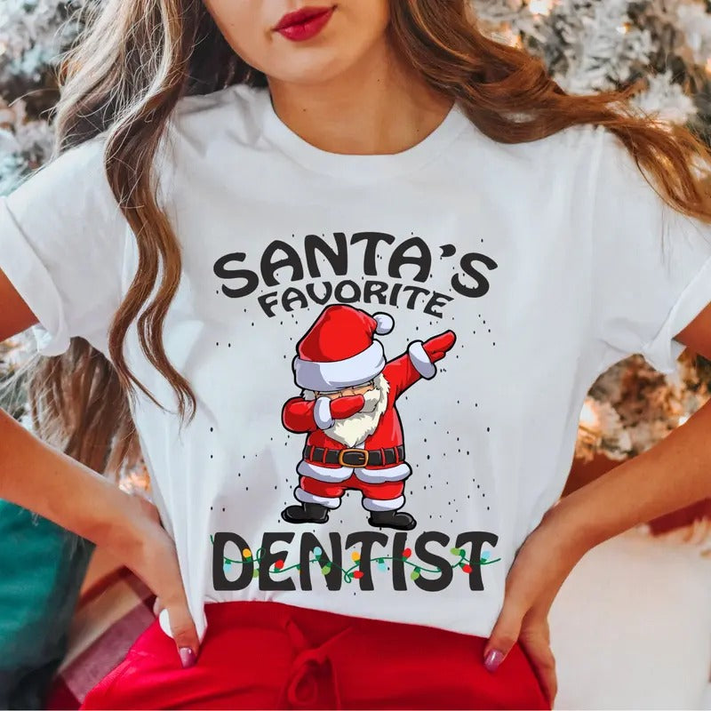 Santa's Favorite Dentist T-Shirt, Christmas Dentist Shirt, Christmas Dentist Student Tee, Dental Squad Tee, Xmas Dentist...
