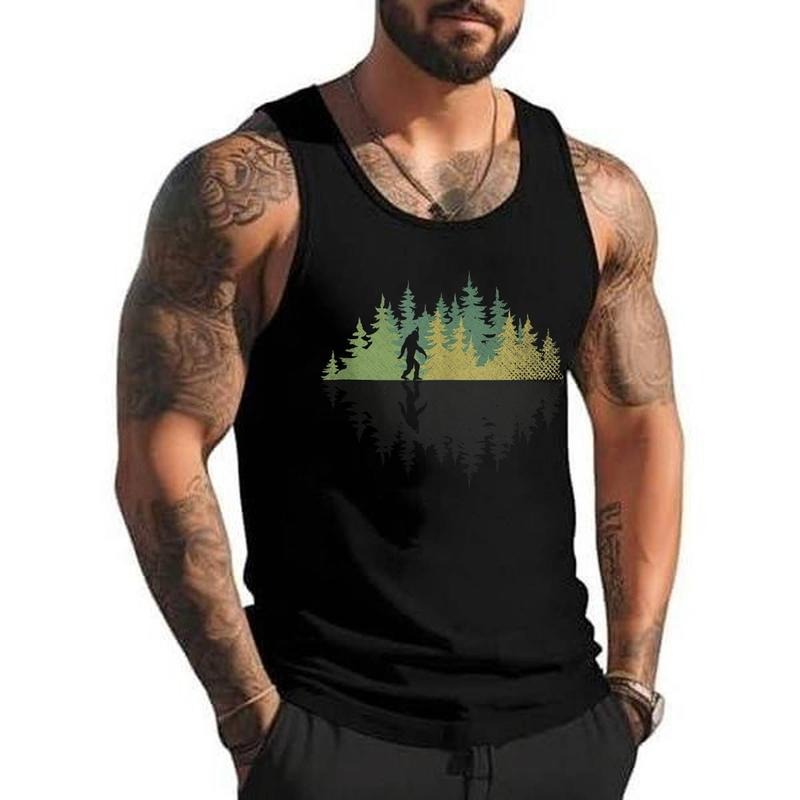 Sasquatch Yeti Reflection Forest Trees Conspiracy Bigfoot Unisex Tank Top, Cotton, Size S-3XL