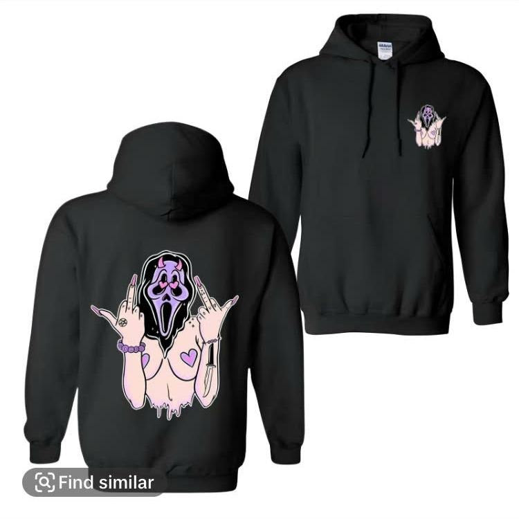 Scream Funny Expression with Na.ked Body Black Print Hoodie, T-Shirt - 2 Sided Hoodie, Naughty Clothes Men, Cotton Fabric Menswear, Women's Clothing,  Merch gift, Classic Oversized Pocket Sport Sweaters