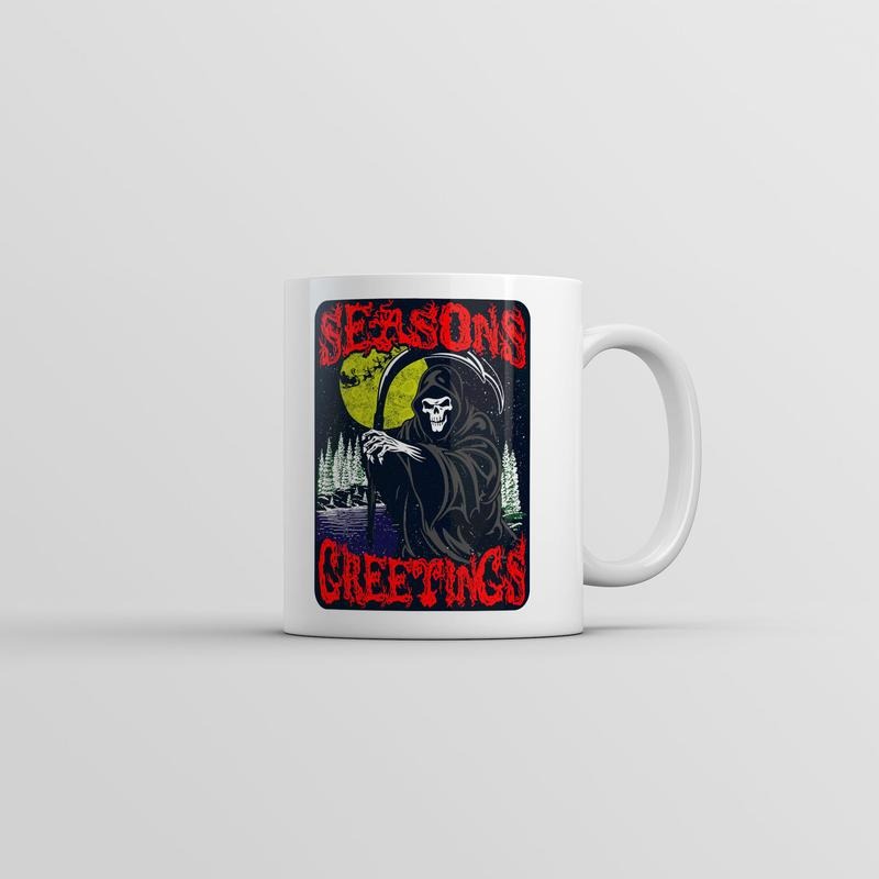 Seasons Greetings Mug Funny Grim Reaper Graphic Coffee Cup-11oz Funny Coffee Mugs Ceramic Printed Drinkware Cup