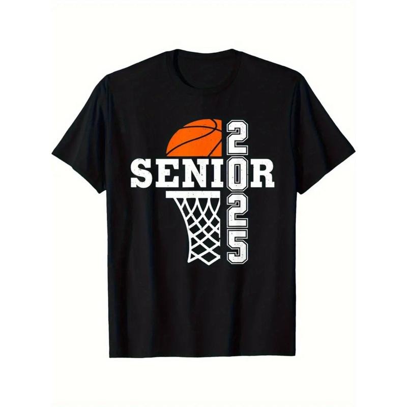 Senior 2025 First Day Of School Class of 2025 Basketball T-Shirt Black casual short sleeve men's sport T-shirt 220g made in usa