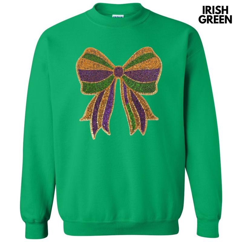 Sequin Mardi Gras Bow  Patch Sweatshirt