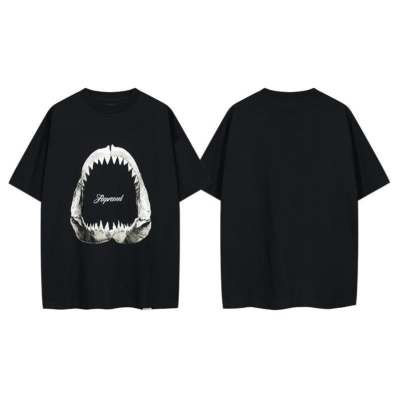 Shark Head Round Neck Pullover Loose Short Sleeve T-Shirt