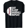 Short Sleeve For Men Eat Sleep Baseball Repeat Baseball Player Funny Baseball T-Shirt - 220g Cotton T-shirt, 10, 000 Links made in usa