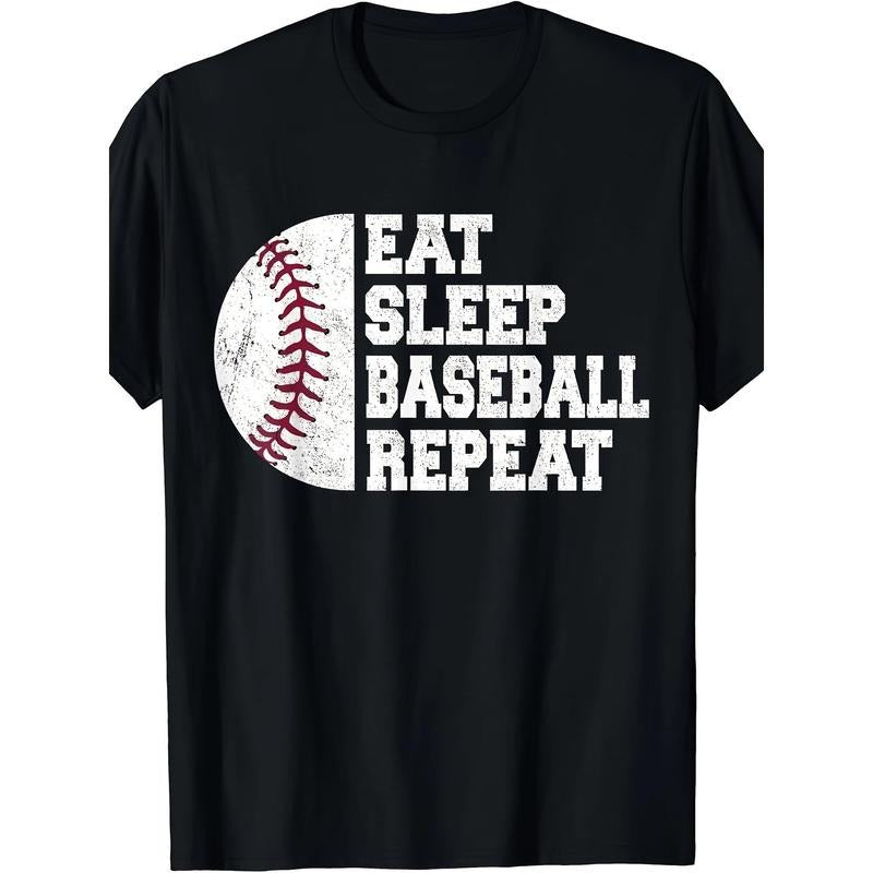 Short Sleeve For Men Eat Sleep Baseball Repeat Baseball Player Funny Baseball T-Shirt - 220g Cotton T-shirt, 10, 000 Links made in usa