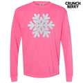 Silver & White Snowflake Sequin Patch Long Sleeve Comfort Colors T-Shirt