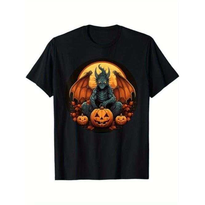 Sitting Dragons Face with Pumpkins T-Shirt,  Gift for Dragon and Pumpkin Lovers, Halloween Gift Made in USA