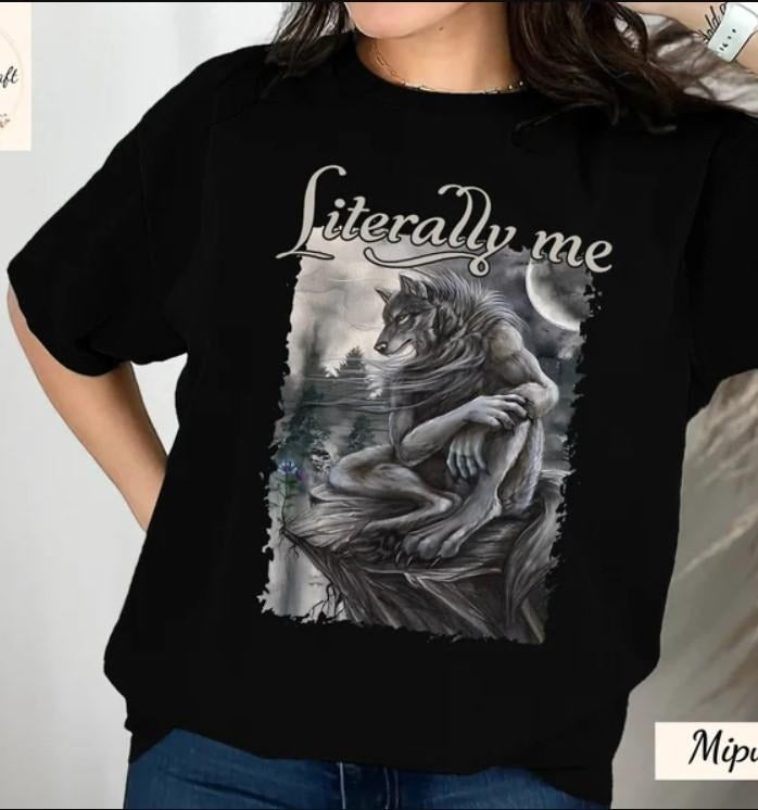 Sitting wolf shirt literally me funny meme tshirt
