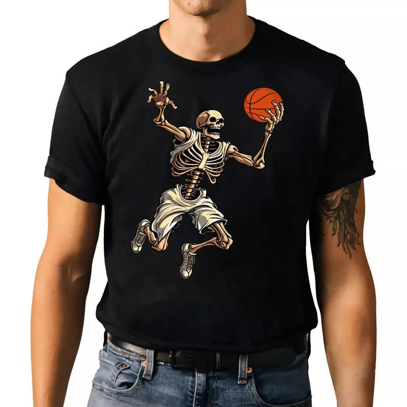 Skeleton Basketball T-shirt - Spooky Halloween Graphic Tee