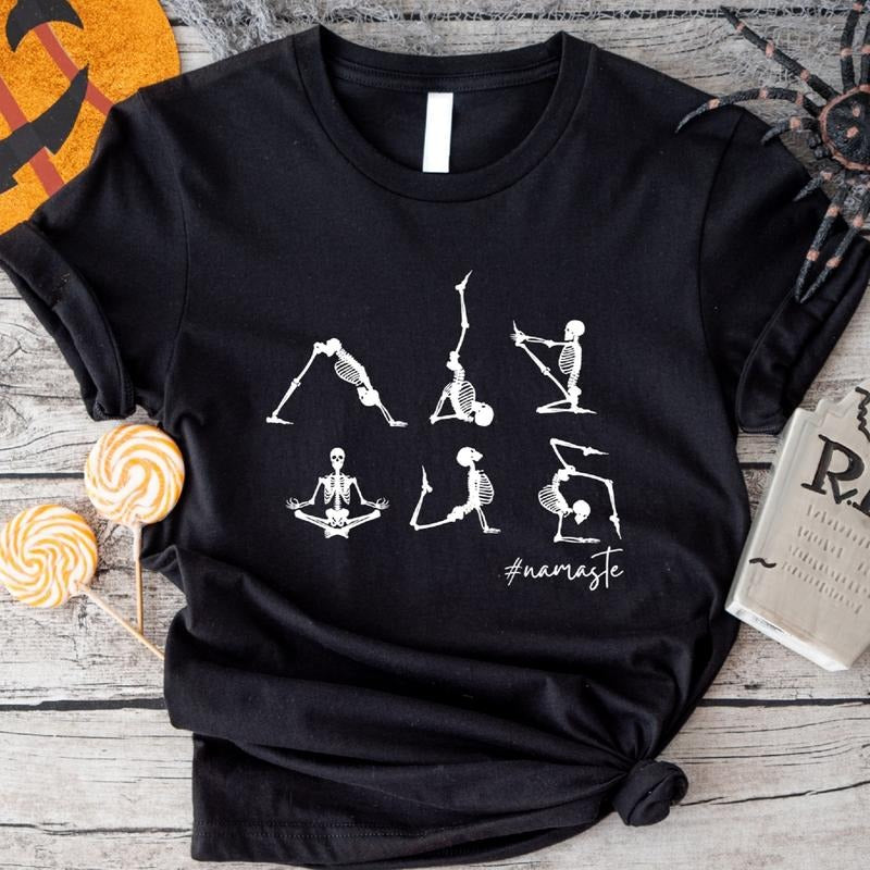Skeletons Yoga Shirt, Namaste T-Shirt, Yoga Lover Tee, Yoga Coach Halloween Party Gift Tee, Unisex Meditation Shirt.