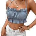Sleeveless Criss Cross Tie Backless Ruffle Trim Party Going Out Crop Cami Tops