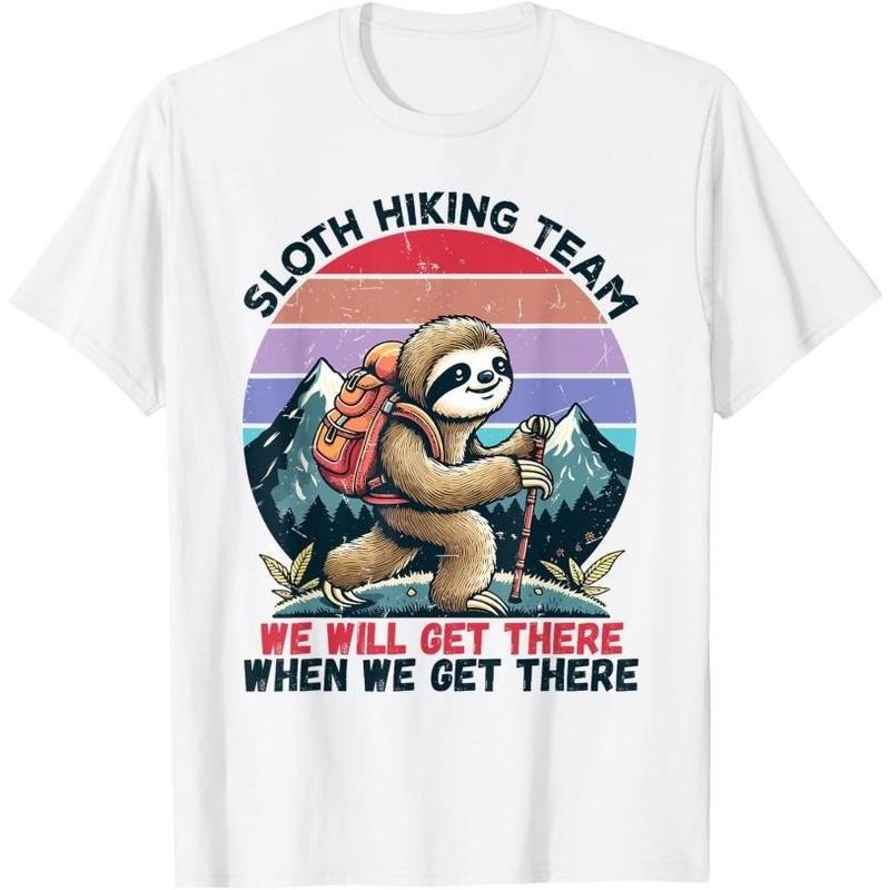 Sloth Hiking Team Hiking Gifts Men Funny Sloth T-Shirt Made in USA
