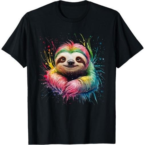 Sloth Men Colorful Watercolor Sloth T-Shirt Made in USA