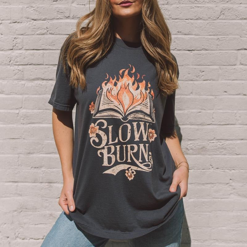 Slow Burn Graphic Tee with T-Shirt Womenswear ShortSleeve Cotton T-Shirt