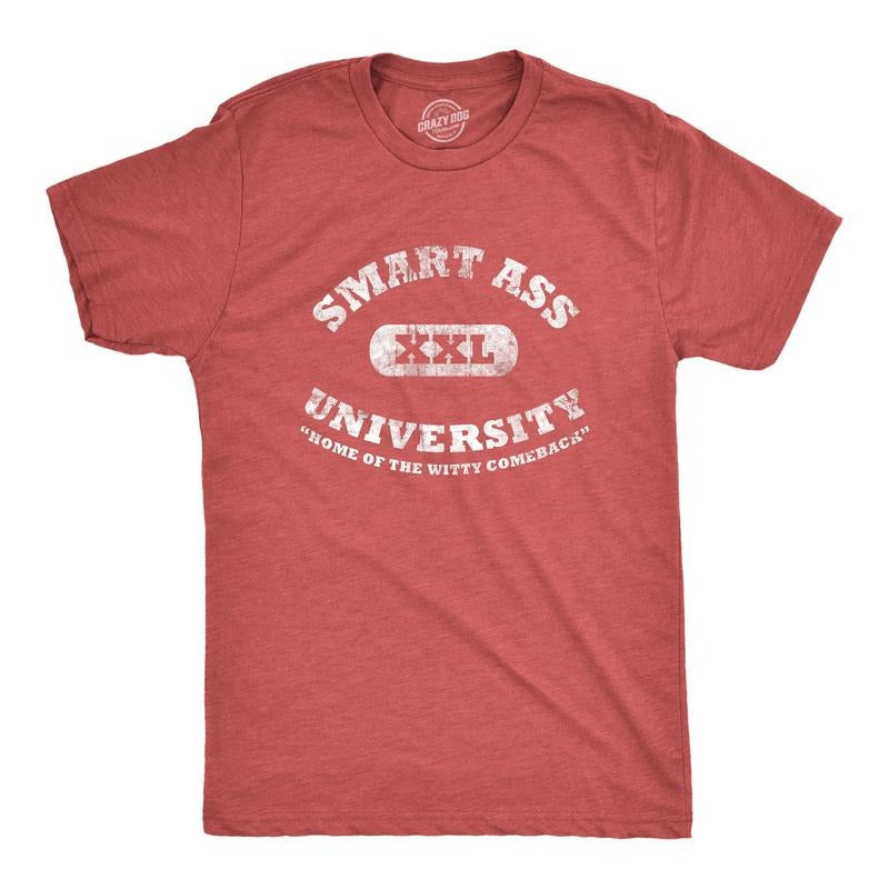 Smart ass University T Shirt funny college shirt sarcastic tee school shirt Mens Funny T Shirts Cool Tees Soft Stylish Casual Menswear Funny Sarcastic Short Sleeve Novelty Tees for Guys Red