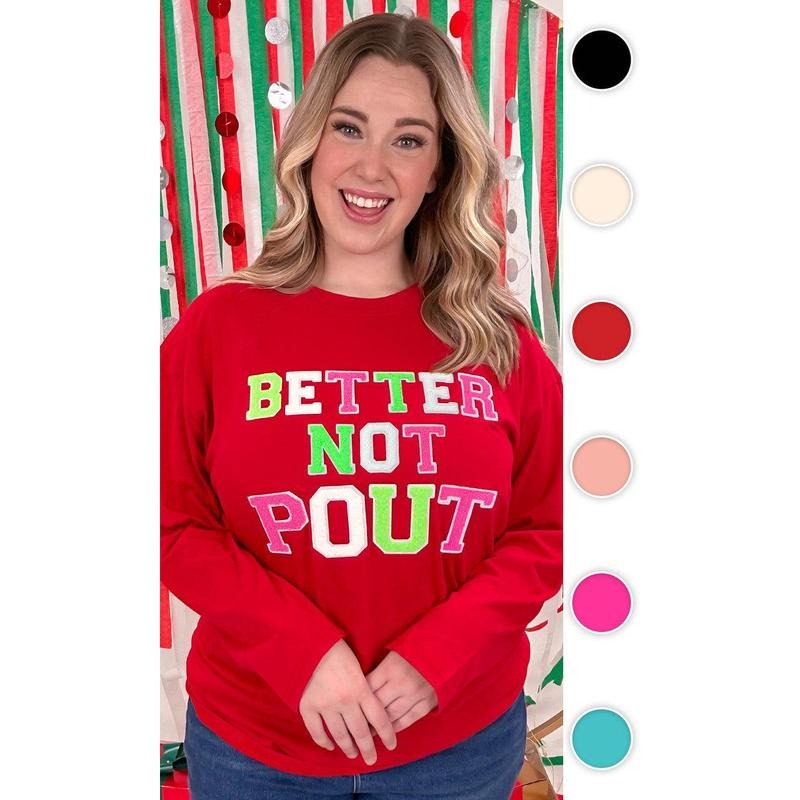 Soft Chenille Better Not Pout Boyfriend Long Sleeve T-Shirt