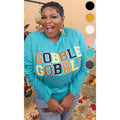 Soft Chenille Gobble Gobble Graphic Boyfriend Long Sleeve T-Shirt