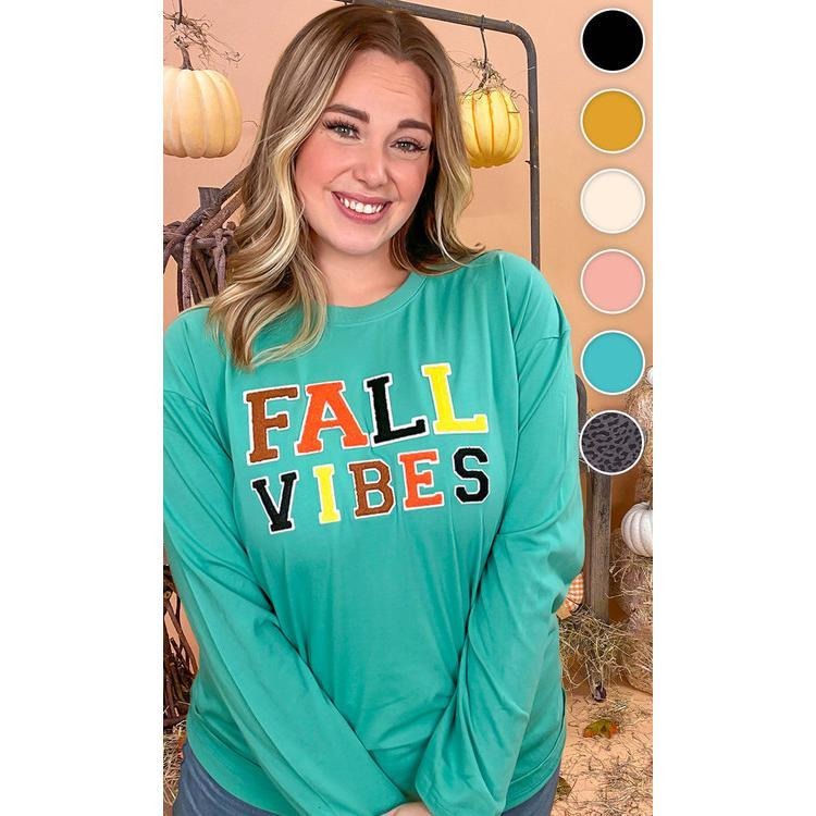 Soft Ideal Chenille Fall Vibes Graphic Boyfriend Long Sleeve T-Shirt