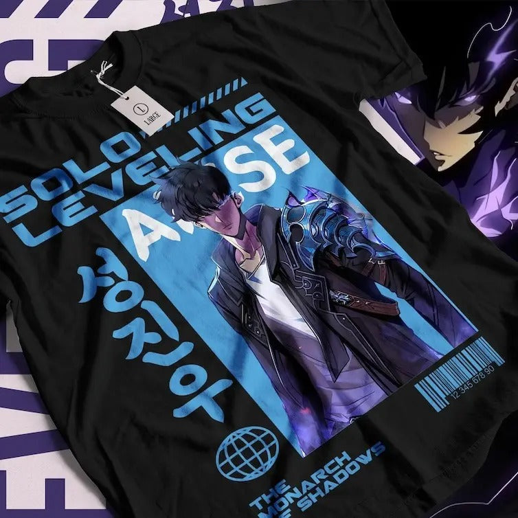 Solo Leveling Manga Shirt, Fire Style, Sung, Streetwear, Japan Style, Anime Unisex T-shirt