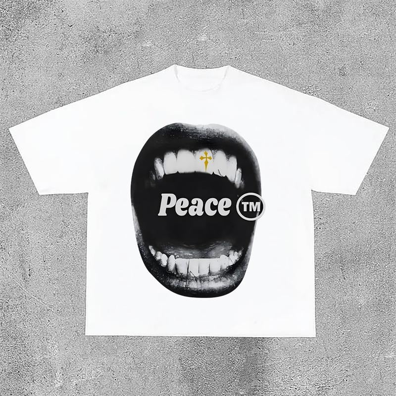 Sopula Vintage Peace Multi-element Graphic Casual Street Basketball T-Shirt