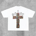 Sopula Vintage Saint Cross Graphics Printed Cotton T-Shirt
