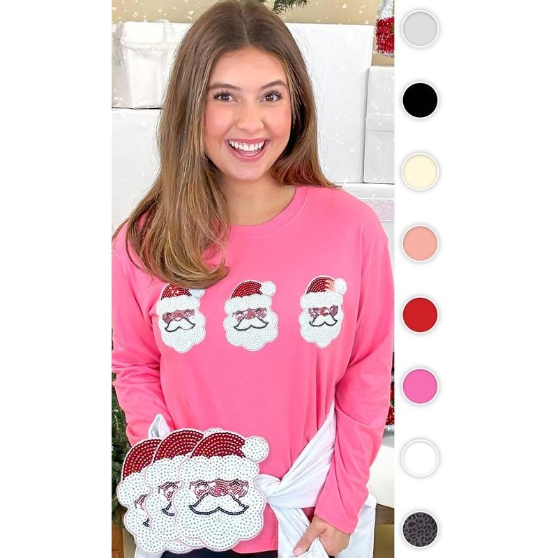 Sparkle Santa Boyfriend Long Sleeve - Festive Sequin Vibes #SparkleSanta #LongSleeveTee #ChristmasGlow