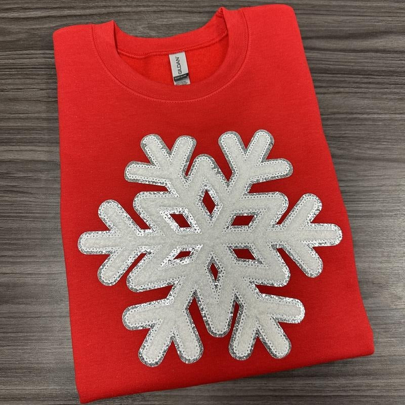 Sparkling Snowflake Patch Gildan Sweatshirt -- RED