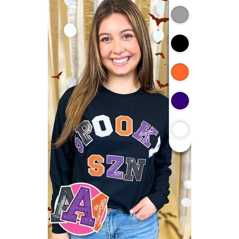 Spooky Season Sequin Graphic Long Sleeve T-Shirt