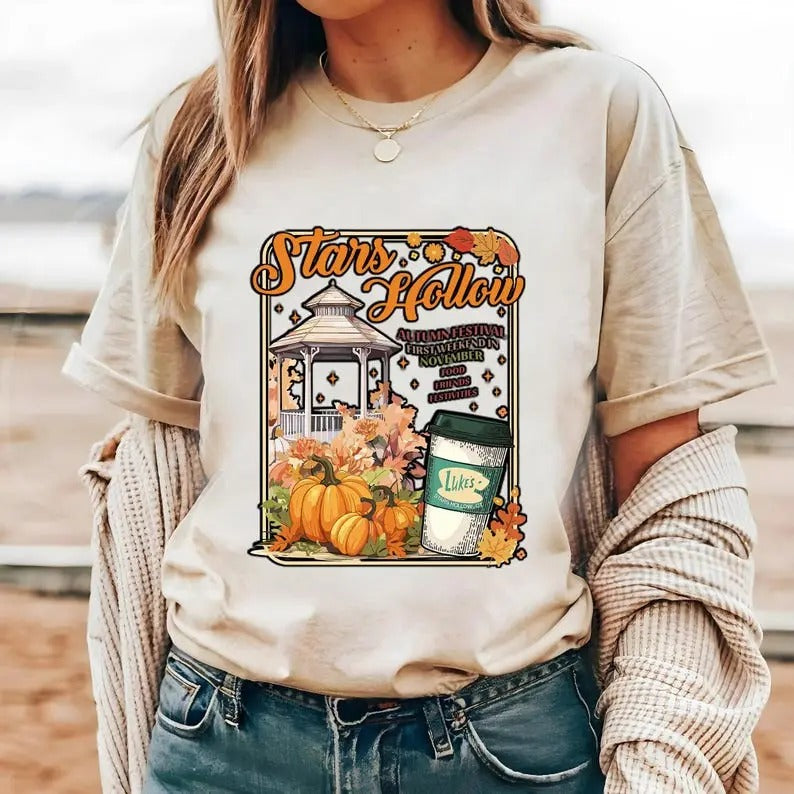 Stars Hollow Comfort Colors Shirt, Gilmore Girls Shirt, Autumn Festival, Connecticut 1779 Collar Fabric Top Cotton Traditional Womenswear Garment Soft Tshirt