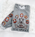 Stay Spooky Halloween Horror Skeleton Sweatshirt or Hoodie with sleeve prints Comfy Unisex Tops
