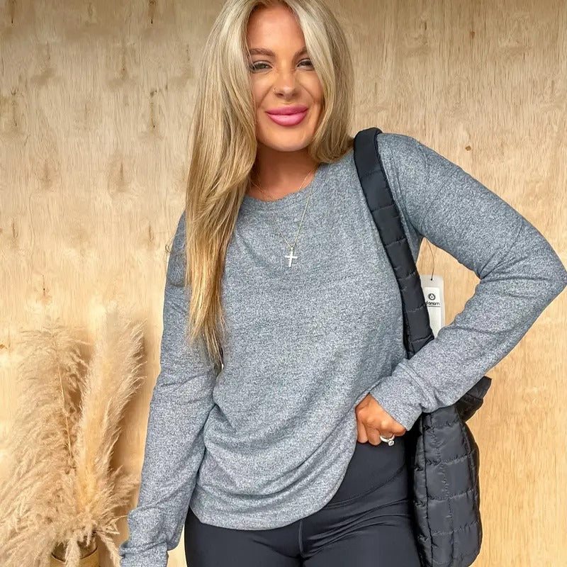 Staying Inside Grey Long Sleeve Top