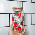 Strawberry Summer Libbey Glass Can w/ Straw